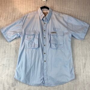 Hook & Tackle Fishing Gear Short Sleeve Vented Cotton Shirt Sz L Multi-pocket